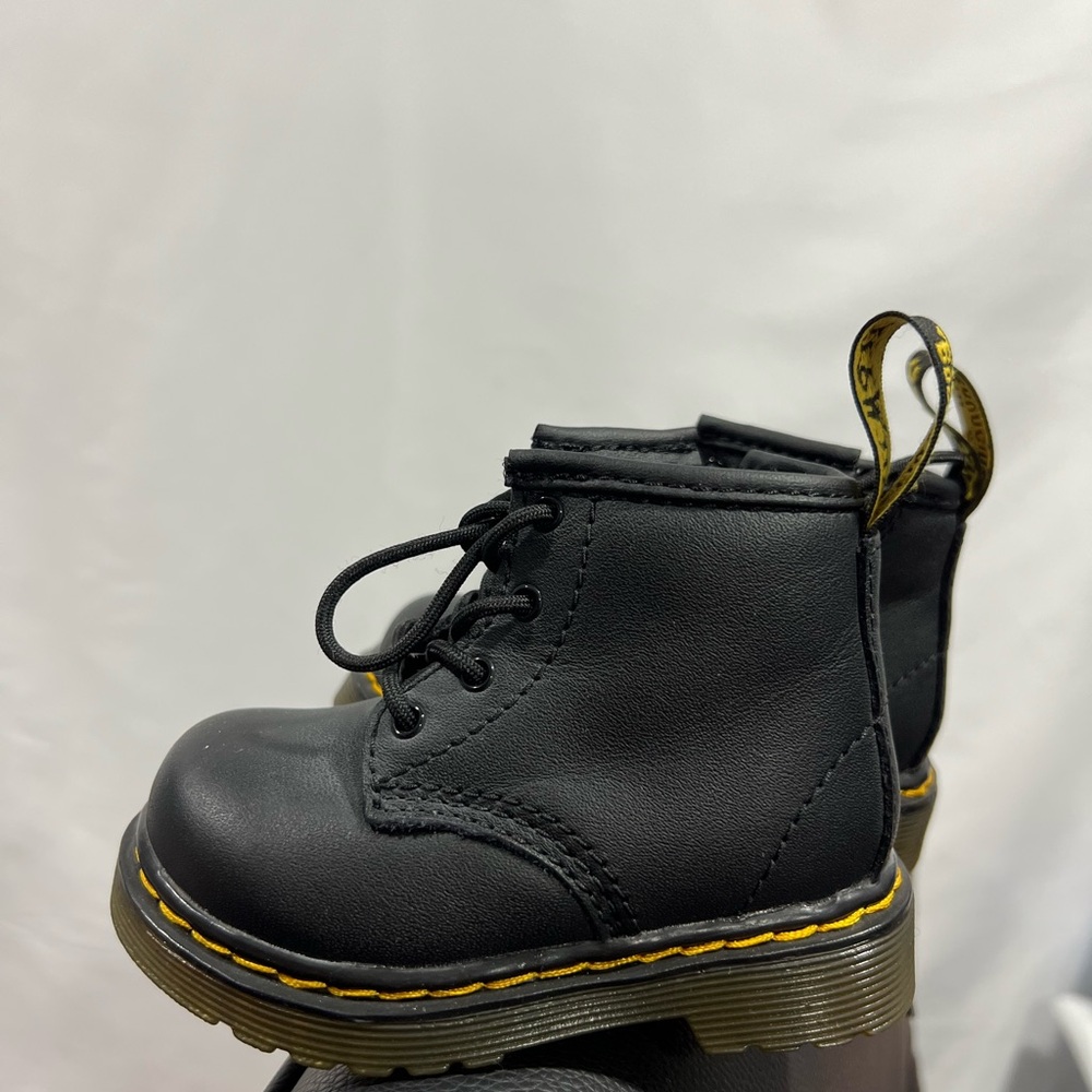 Dr. Martens Kids Black Boots with Yellow Accents